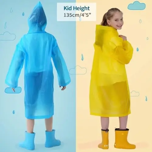Opret 2 Pack Raincoats for Kids, Reusable Rain Ponchos with Hood and Sleeves Waterproof Rain Coats for Boys and Girls - 6