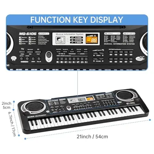 61 Key Piano Keyboard for Kids, Electronic Music Toy for Beginners, 16 Tones, 10 RhytModazones, 6 Demos, Built-in Recording, Perfect Christmas or Birthday Gift for Ages 3+ - 3