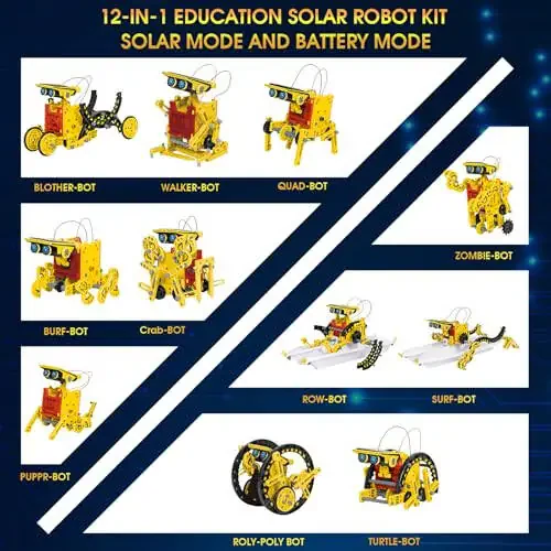 Solar Robot Kit for Kids Age 8-12, STEM Building Toys,12-in-1 Build Your Own Robot with Solar Panel & Battery Power, Science Engineering Christmas Birthday Idea Gifts for Boy Age 8 9 10 11 12 - 2
