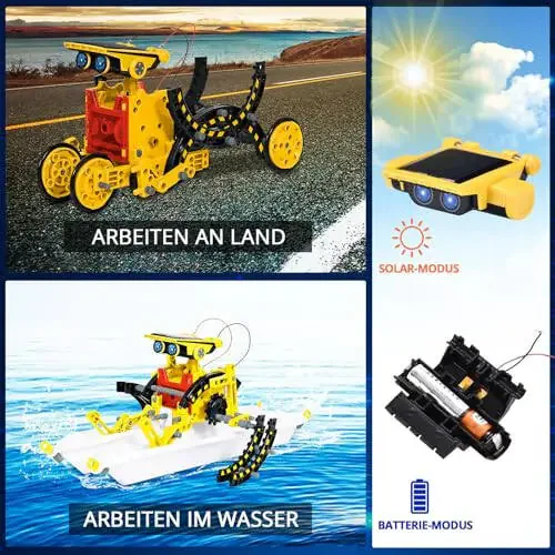Solar Robot Kit for Kids Age 8-12, STEM Building Toys,12-in-1 Build Your Own Robot with Solar Panel & Battery Power, Science Engineering Christmas Birthday Idea Gifts for Boy Age 8 9 10 11 12 - 5
