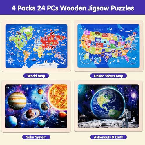 Çocuklar İçin Ahşap Yapbozlar 3-5 Yaş Ön Okul Eğitici Bebek Oyuncakları Amerika Birleşik Devletleri Yapboz Uzay Evren Dünya ABD Haritası Dünya Keşfi Hediyeleri 3 4 5 6 Yaşındaki Erkek Kız Çocuklar İçin 4 Paket - 3