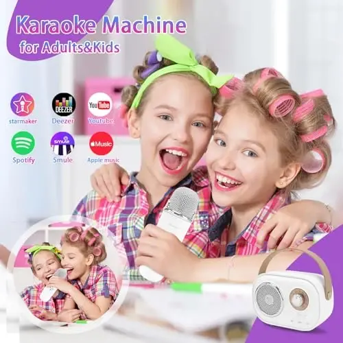 Aresrora Mini Karaoke Machine for Kids,Portable Bluetooth Speaker with 2 Wireless Microphone,Toys for Girls Boys Gifts,Retro Speaker Set Stereo Sound Enhanced Bass for Home Party Birthday (White) - ARESRORA (1)
