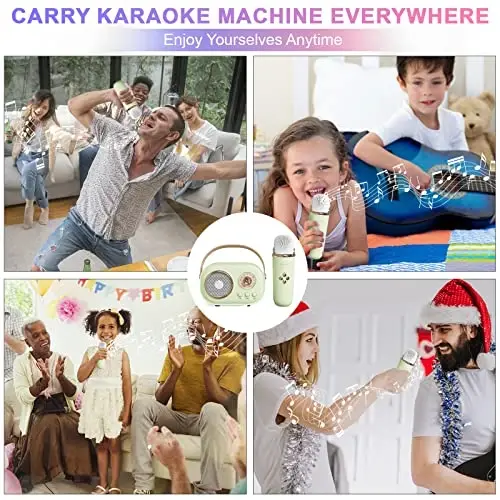 Aresrora Mini Karaoke Machine for Kids,Portable Bluetooth Speaker with 2 Wireless Microphone,Toys for Girls Boys Gifts,Retro Speaker Set Stereo Sound Enhanced Bass for Home Party Birthday (Green) - 4