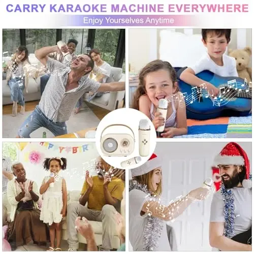 Aresrora Mini Karaoke Machine for Kids,Portable Bluetooth Speaker with 2 Wireless Microphone,Toys for Girls Boys Gifts,Retro Speaker Set Stereo Sound Enhanced Bass for Home Party Birthday (Yellow) - 6