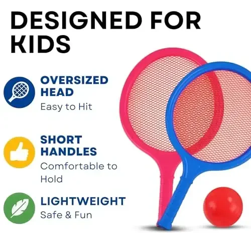 Badminton Racket Set for Kids, Toddlers with Paddles, Ball and Birdie - Junior Kindergarten Student Outdoor Sports Tennis Racquet Play Game Beach Toys - 4