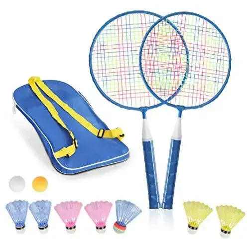Badminton Rackets for Children,12 in 1 Shuttlecocks Racquet Sports Set w/Lightweight Carrying Bag for Kids Professionals Beginner Players Indoor Outdoor Sport Game - STSTECH