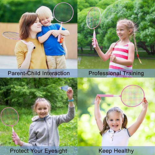 Badminton Rackets for Children,12 in 1 Shuttlecocks Racquet Sports Set w/Lightweight Carrying Bag for Kids Professionals Beginner Players Indoor Outdoor Sport Game - 2