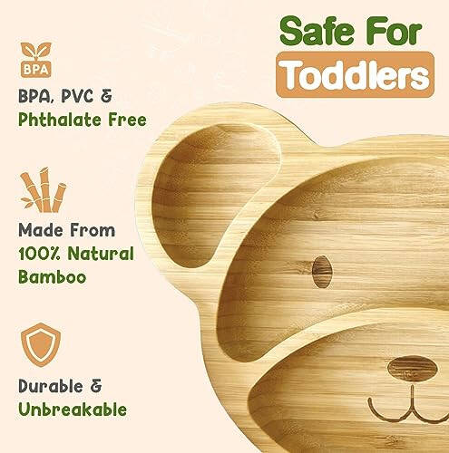 Bamboo Plates For Kids - Baby and Toddler Bamboo Suction Plate for Babies Feeding and Weaning, Promotes Self-Feeding with Eco-Friendly Sturdy Bear Design, Suction Plates for Busy Moms & Dads, Blue - 5