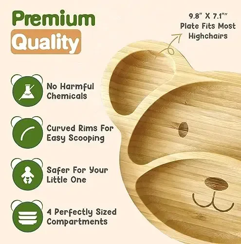 Bamboo Plates for Kids - Baby & Toddler Plates with Suction for Feeding & Weaning, Eco-Friendly Bear Design Promotes Self-Feeding, Ideal for Busy Moms & Dads, Sturdy & BPA-Free (Blue) - 3