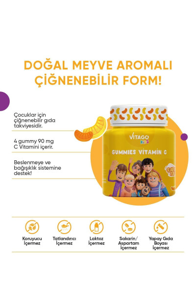 Çocuklar İçin C Vitamini İçeren 60 Adet Çiğnenebilir Gummy Jel - 2