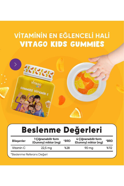 Çocuklar İçin C Vitamini İçeren 60 Adet Çiğnenebilir Gummy Jel - 3