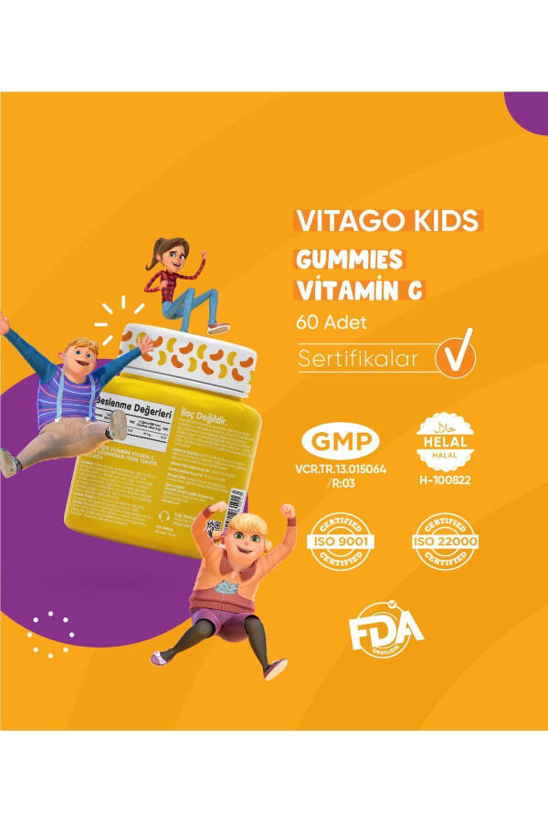 Çocuklar İçin C Vitamini İçeren 60 Adet Çiğnenebilir Gummy Jel - 4