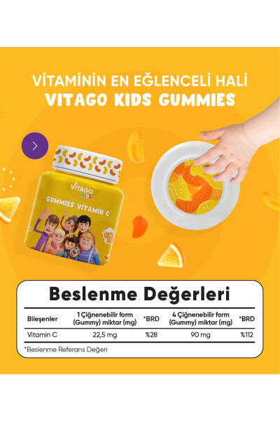 Çocuklar İçin C Vitamini İçeren 60 Adet Çiğnenebilir Gummy Jel - 8