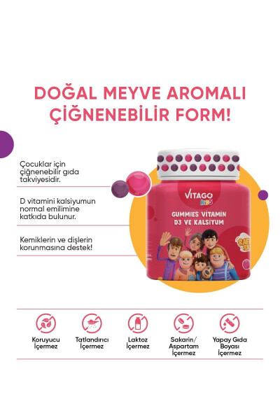 Çocuklar İçin D3 Vitamini ve Kalsiyum İçeren 30 Adet Çiğnenebilir Gummy Jel - 2