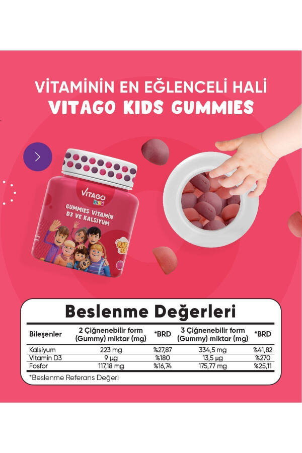 Çocuklar İçin D3 Vitamini ve Kalsiyum İçeren 30 Adet Çiğnenebilir Gummy Jel - 3