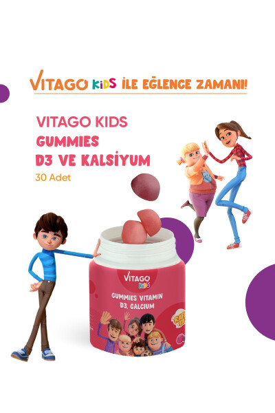 Çocuklar İçin D3 Vitamini ve Kalsiyum İçeren 30 Adet Çiğnenebilir Gummy Jel - 10