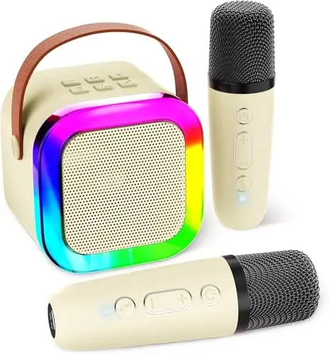 Eimterlan Karaoke Machine for Kids, Kids Karaoke Machine Gifts for Girls and Boys Family Party, Kids Karaoke Machine for Girls with 2 Wireless Microphones, Mini Portable Bluetooth Speaker (Ivory) 