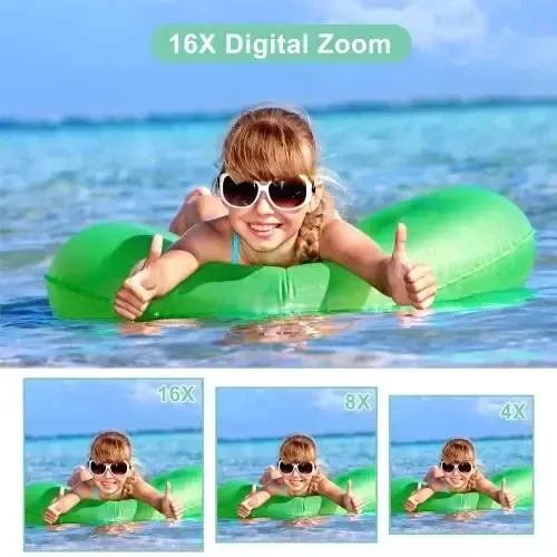 FHD 1080P Digital Camera for Kids - 32GB SD Card, 16X Zoom, Compact Point & Shoot, Portable (Green) - 3