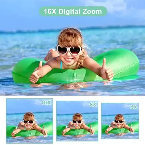 FHD 1080P Digital Camera for Kids - 32GB SD Card, 16X Zoom, Compact Point & Shoot, Portable (Green) - 3
