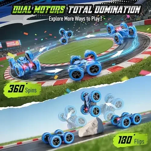 Hamdol Remote Control Stunt Car for Kids, 360° Spinning Double-Sided RC Toy with Headlights, 4WD USB-C Rechargeable Vehicle for Boys Ages 6–12, Educational STEM Toy - 3