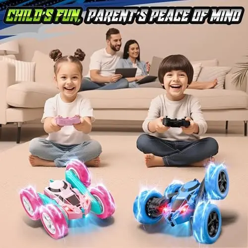 Hamdol Remote Control Stunt Car for Kids, 360° Spinning Double-Sided RC Toy with Headlights, 4WD USB-C Rechargeable Vehicle for Boys Ages 6–12, Educational STEM Toy 