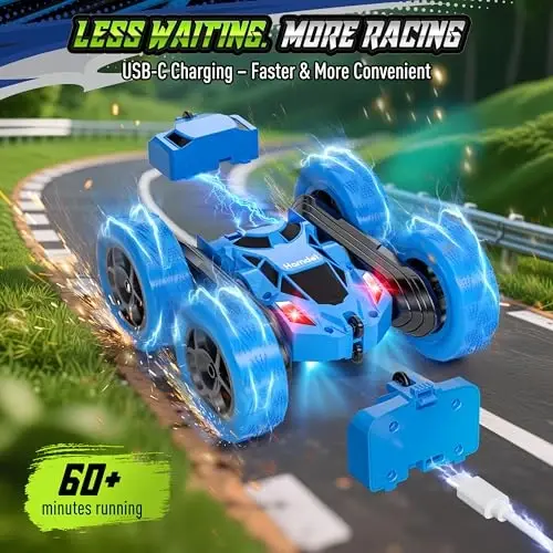 Hamdol Remote Control Stunt Car for Kids, 360° Spinning Double-Sided RC Toy with Headlights, 4WD USB-C Rechargeable Vehicle for Boys Ages 6–12, Educational STEM Toy - 6