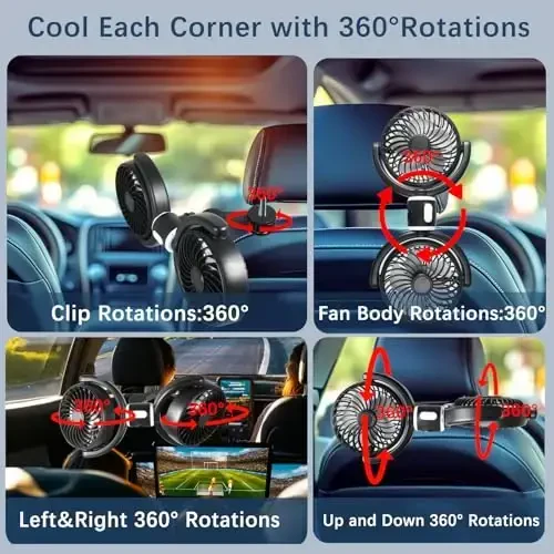 HUENLYEL Backseat Car Fan for Kids, Adjustable Car Backseat Fan for Kids Car Back Seat (No Battery) - 4