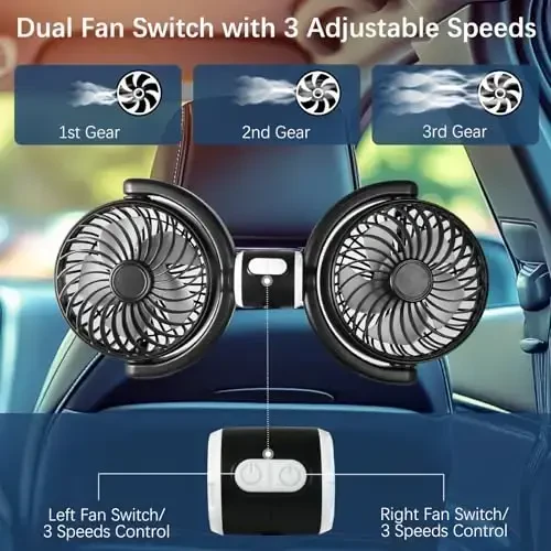 HUENLYEL Backseat Car Fan for Kids, Adjustable Car Backseat Fan for Kids Car Back Seat (No Battery) - 5