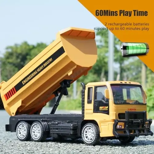Jiakora Remote Control Dump Truck for Kids, 2.4GHz RC Construction Vehicle with LED Lights, 45° Dumping Function, 2 Rechargeable Batteries, Toy Truck for Boys Girls 3 4 5 6 7 8 Years Old - 2