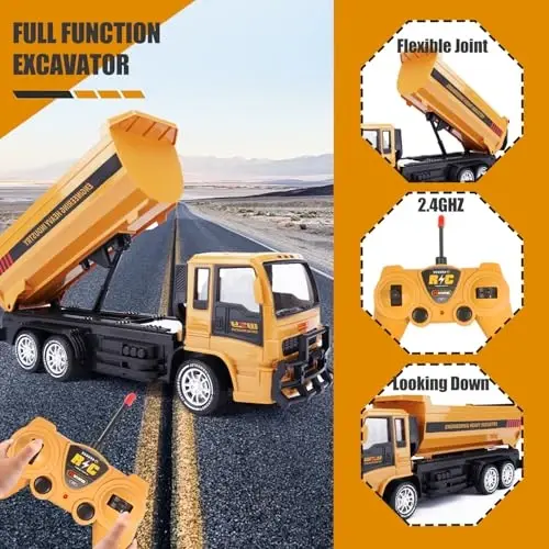 Jiakora Remote Control Dump Truck for Kids, 2.4GHz RC Construction Vehicle with LED Lights, 45° Dumping Function, 2 Rechargeable Batteries, Toy Truck for Boys Girls 3 4 5 6 7 8 Years Old - 3