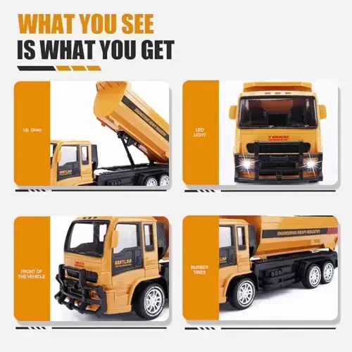Jiakora Remote Control Dump Truck for Kids, 2.4GHz RC Construction Vehicle with LED Lights, 45° Dumping Function, 2 Rechargeable Batteries, Toy Truck for Boys Girls 3 4 5 6 7 8 Years Old - 4