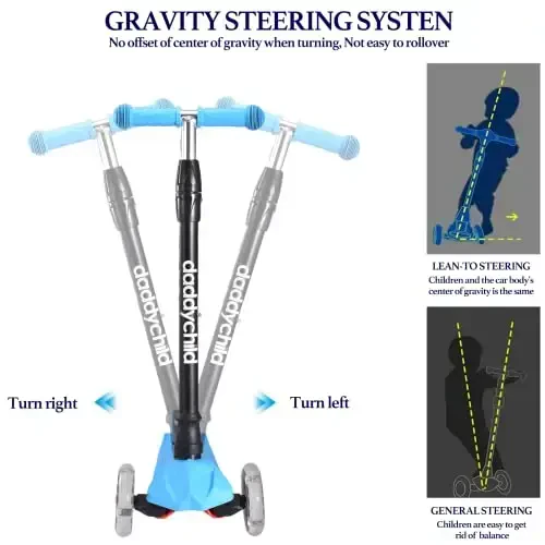 Kids Kick Scooter, 3 Wheeled Scooter for Kids, Child/Toddlers Toy, Adjustable Height, Anti-Slip Deck, Flashing Wheel Lights, for Boys/Girls 3-12 Year Old - 4