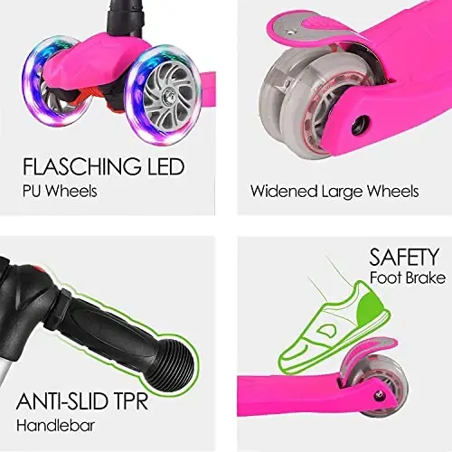 Kids Kick Scooter, 3 Wheeled Scooter for Kids, Child/Toddlers Toy, Adjustable Height, Anti-Slip Deck, Flashing Wheel Lights, for Boys/Girls 3-12 Year Old - DADDYCHILD (1)
