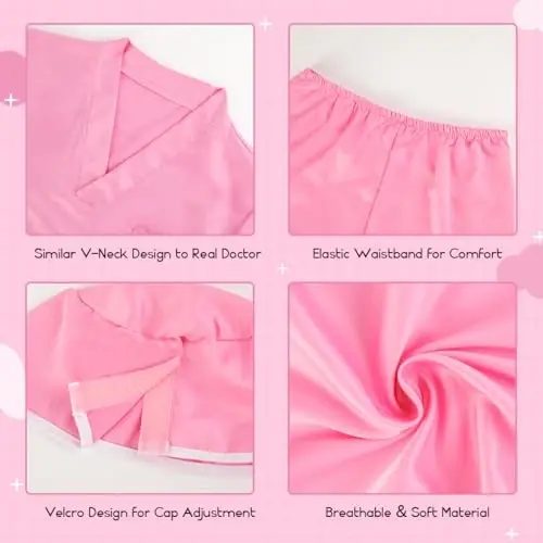 Meland Doctor Costume for Girls - Kids Scrubs with Lab Coat & Carry Bag, Doctor Dress Up for Halloween, Career Day Role Play - 4