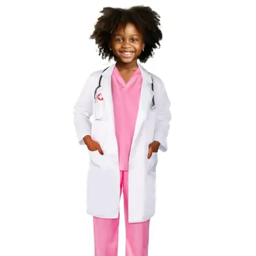 Meland Doctor Costume for Girls - Kids Scrubs with Lab Coat & Carry Bag, Doctor Dress Up for Halloween, Career Day Role Play - 5