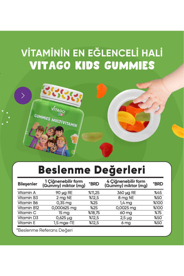 Çocuklar İçin Multivitamin Multimineral İçeren 60 Adet Çiğnenebilir Gummy Jel - 8