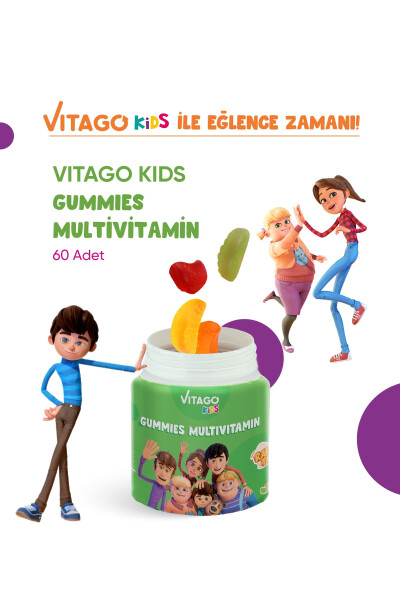 Çocuklar İçin Multivitamin Multimineral İçeren 60 Adet Çiğnenebilir Gummy Jel - 10