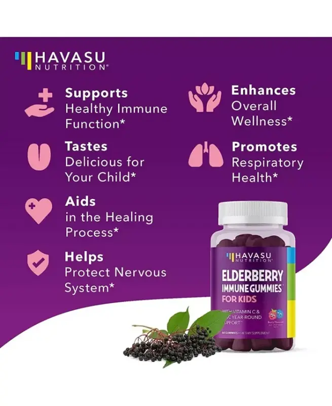 Elderberry Gummies for Kids, Immune System Supplement, Havasu Nutrition, 60ct - 9