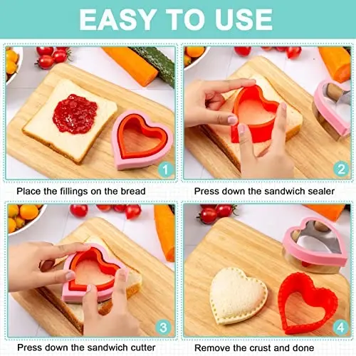 Sandwich Cutter for Kids 48 Pcs, Kimfead Cookie Cutters, Fruit Vegetable Cutter Shapes, Food Picks for Bento Box, Mouse Dinosaur Star Square Heart Shape - 6