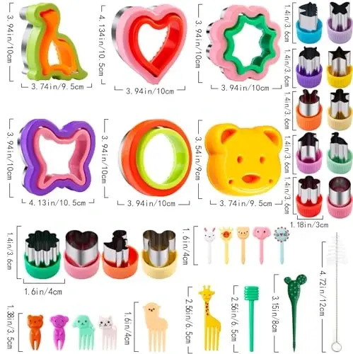 Sandwich Cutter for Kids 48 Pcs, Kimfead Cookie Cutters, Fruit Vegetable Cutter Shapes, Food Picks for Bento Box, Mouse Dinosaur Star Square Heart Shape - 3