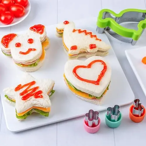 Sandwich Cutters for Kids Lunch 12 Pcs, Kimfead Cookie Cutters Set, Vegetable Fruit Cutters Shapes, Stainless Steel Biscuit Cutters, Dinosaur Mouse Heart Star - 3