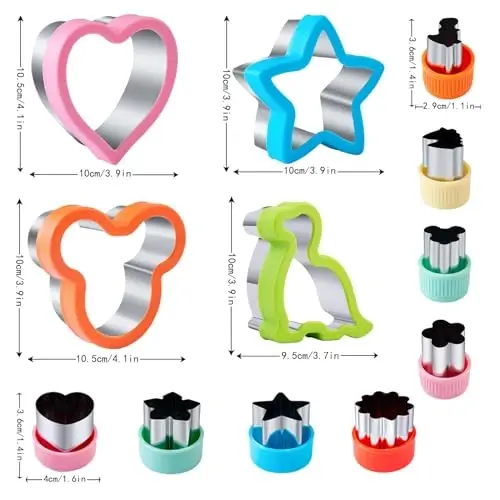 Sandwich Cutters for Kids Lunch 12 Pcs, Kimfead Cookie Cutters Set, Vegetable Fruit Cutters Shapes, Stainless Steel Biscuit Cutters, Dinosaur Mouse Heart Star - 7