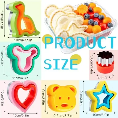 Sandwich Cutters for Kids Lunch LARGE 6 Pcs, Kimfead Sandwich Maker, Cookie Cutters Set, Dinosaur Mouse Heart Star Bear - 5