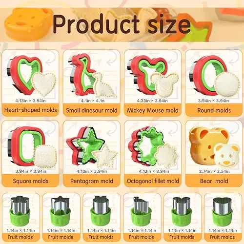 Sandwich Cutters for Kids Lunch,Sandwich Cutter and Sealer,Sandwich Cutter Set,Kids Lunch Accessories-Vegetable Fruit Cutter Set,Micky Mouse,Dinosaur,Star,Gingerbread Man Shapes (38PCS) - 4