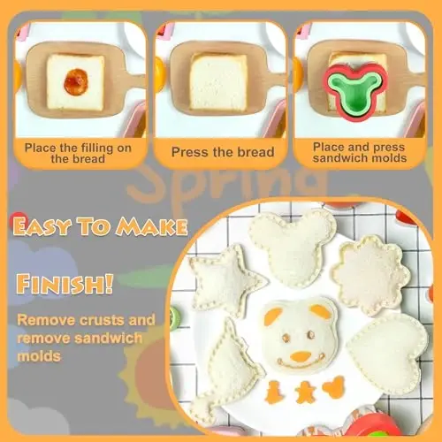 Sandwich Cutters for Kids Lunch,Sandwich Cutter and Sealer,Sandwich Cutter Set,Kids Lunch Accessories-Vegetable Fruit Cutter Set,Micky Mouse,Dinosaur,Star,Gingerbread Man Shapes (38PCS) - 5