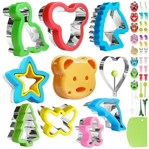 Sandwich Cutters for Kids Lunch,Sandwich Cutter and Sealer,Sandwich Cutter Set,Kids Lunch Accessories-Vegetable Fruit Cutter Set,Micky Mouse,Dinosaur,Star,Gingerbread Man Shapes(45PCS) - AKHMLEF