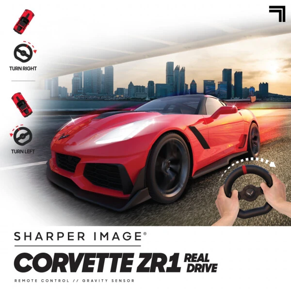 Sharper Image® RC Chevrolet Corvette ZR1, 2.4 GHZ Remote Control Sports Car with Gravity Sensor Steering, 1: 16 Scale Model with LED Lights-RED - SHARPER IMAGE (1)
