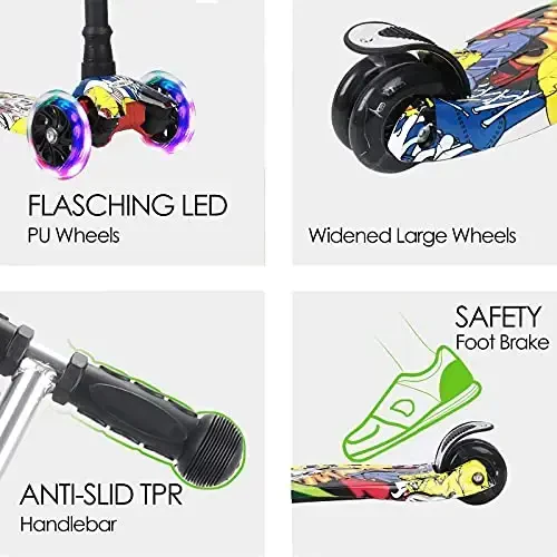 Scooters for Kids 3 Wheel Kick Scooter for Toddlers Girls & Boys, 4 Adjustable Height, Lean to Steer, Extra-Wide Deck, Light Up Wheels for Children from 3 to 14 Years Old - DADDYCHILD (1)