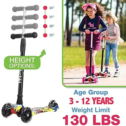 Scooters for Kids 3 Wheel Kick Scooter for Toddlers Girls & Boys, 4 Adjustable Height, Lean to Steer, Extra-Wide Deck, Light Up Wheels for Children from 3 to 14 Years Old - 4
