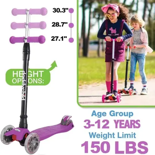 Scooters for Kids 3 Wheel Kick Scooter for Toddlers Girls & Boys, 4 Adjustable Height, Lean to Steer, Extra-Wide Deck, Light Up Wheels for Children from 3 to 14 Years Old - 3